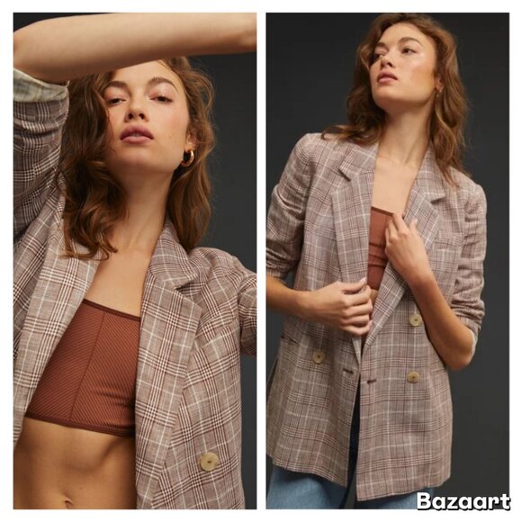 NWT Anthropologie Maeve Double-Breasted Plaid Blazer - Picture 2 of 5